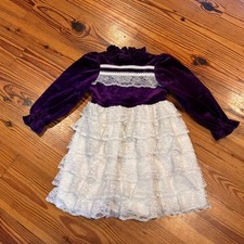 Vintage Jill Lynn Purple Velvet Lace Ruffle Party Dress Girls 6X Victorian Style