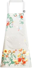 Floral Aprons with Pocket Blooming Women Waterproof Apron Adjustable Neck Long