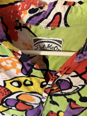 Put Me On 90s Colorful XL Silky vintage short-sleeve abstract art button-up Dope