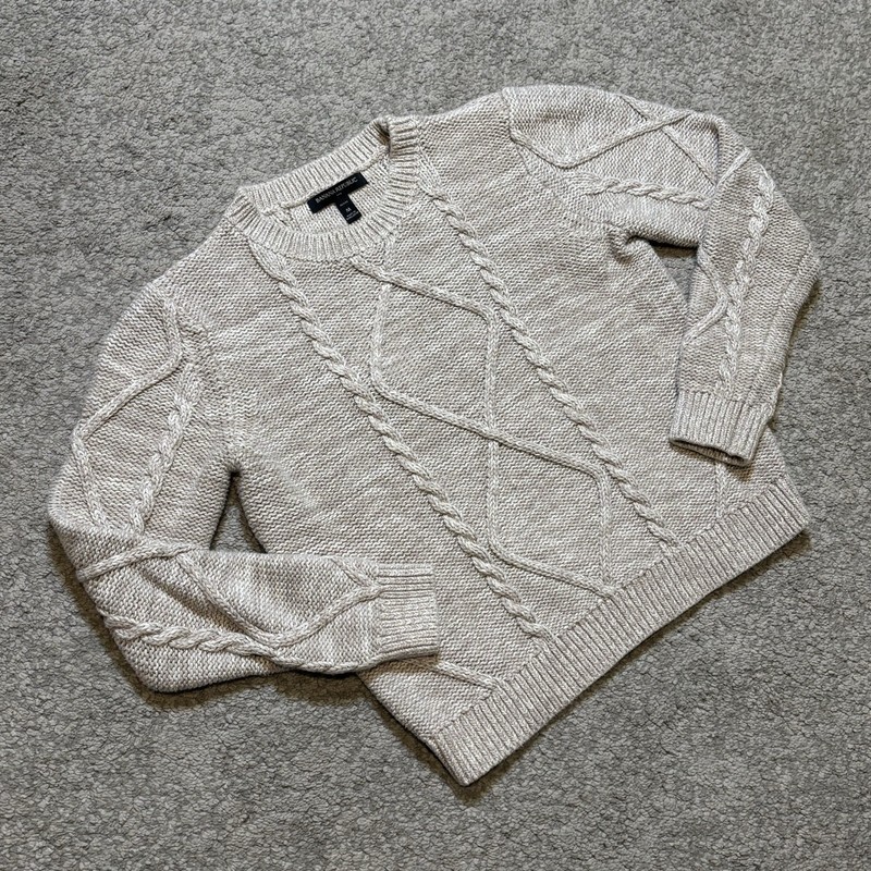 Banana Republic Sweater Mens Medium Beige/tan Cable Knit Cotton Wool Pullover
