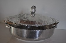 Vintage Aluminum Server with Pyrex B-24 1 1/2 Quart Glass Insert Made in USA