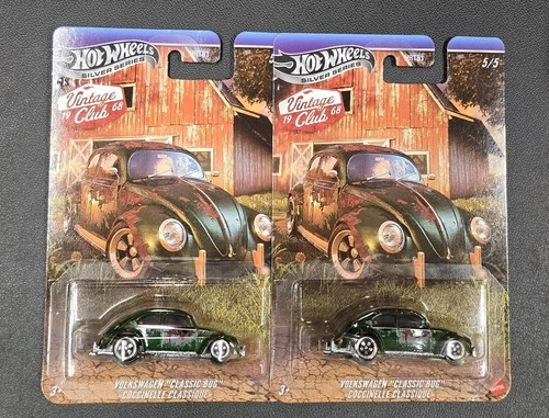 Hot Wheels Silver Series Vintage Club VW Classic Bug 5/5 - Lot of 2 - Metal Base