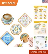 DIY Mosaic Tiles Set: 4 Colorful Kits with Wooden Coasters for Elegant Decor