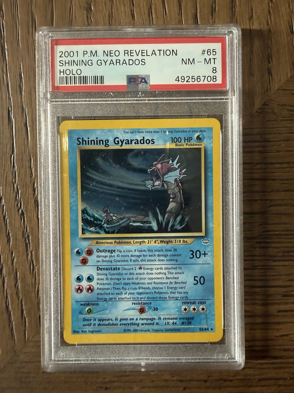 2001 Pokémon Neo Revelation Shining Gyarados Holo #65 PSA 8 NM - Mint w/ Swirl