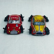 VTG 2 Tin Lithograph Micro Mini Chief Taxi Cars Japan 1/2"Wx3/4"Lx1/4"H READ 