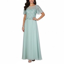 Adrianna Papell Green Evening Gown Beaded Chiffon Formal A-Line Dress Size 4