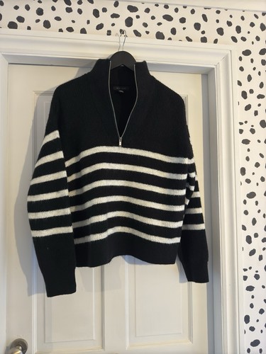 New Look Funnel Zip Neck Striped Jumper Size M 12-14 - Picture 1 of 7