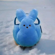 ✅Peeps Bunny Blue Plush Easter Basket Large 12" Just Born NWT Stuffed Animal