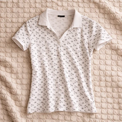 Damen Polo Shirt Laura Torelli Größe 38 weiß floral | E007 - Bild 1 von 4