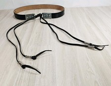 Brighton Ladies B30103 Croc Alligator Belt Sz M Black Silver -Leather Ties EUC