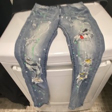 Waimea Distressed Paint Splatter Blue Denim Skinny Jeans boys size 18