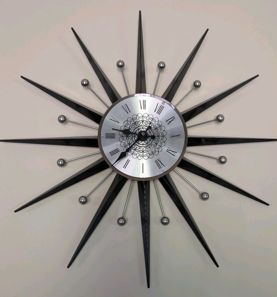 Vintage MCM Elgin 25" Starburst Sunburst Wall Clock Retro 1960's Atomic 