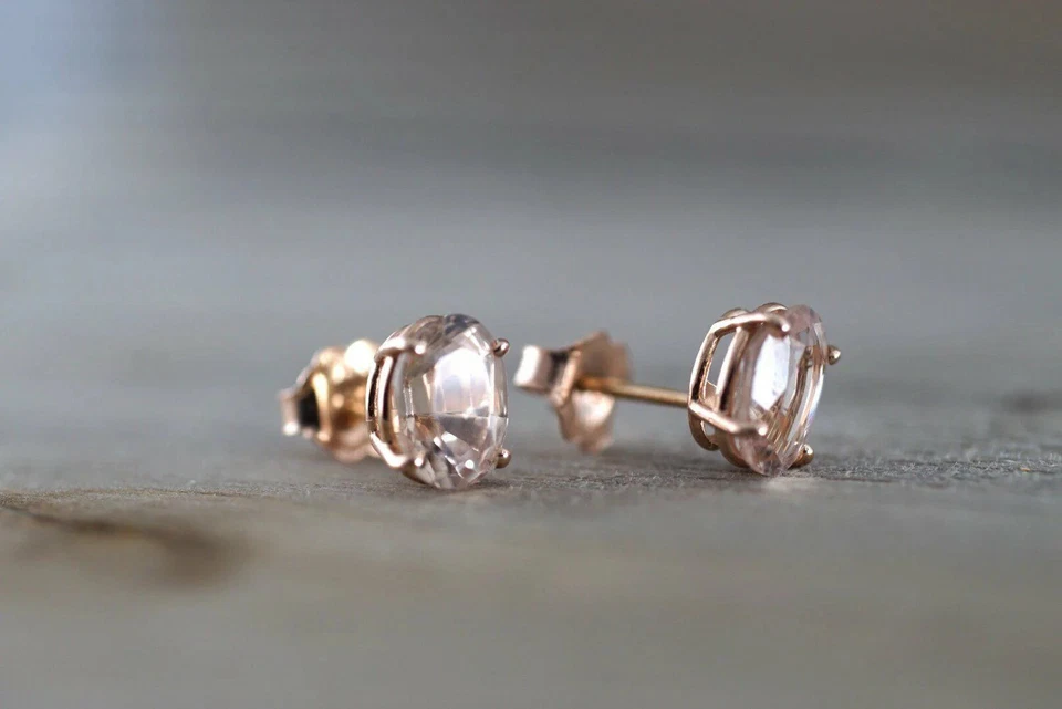 2ct Natural Oval Cut Peach Morganite Push Back Stud Earrings 14k Solid Rose Gold - Image 3 of 4