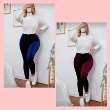 2 Pairs of Velvet High-Waisted Leggings in Blue and Burgundy