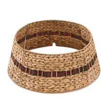 Handcrafted Woven Hyacinth Wicker Christmas Tree Collar, Rattan Xmas Tree Skirt