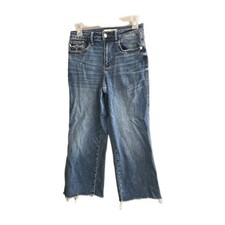 Judy Blue Blue Denim Straight Raw Hem Wide Leg Cropped Jeans Womans Size 3/26
