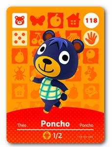 Poncho 118 Animal Crossing Amiibo Card New Horizons 118 Rare Htf Mint Ebay