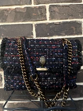 NWT $245 KURT GEIGER KENSINGTON Large Tweed Shoulder Bag Red Comb black multi