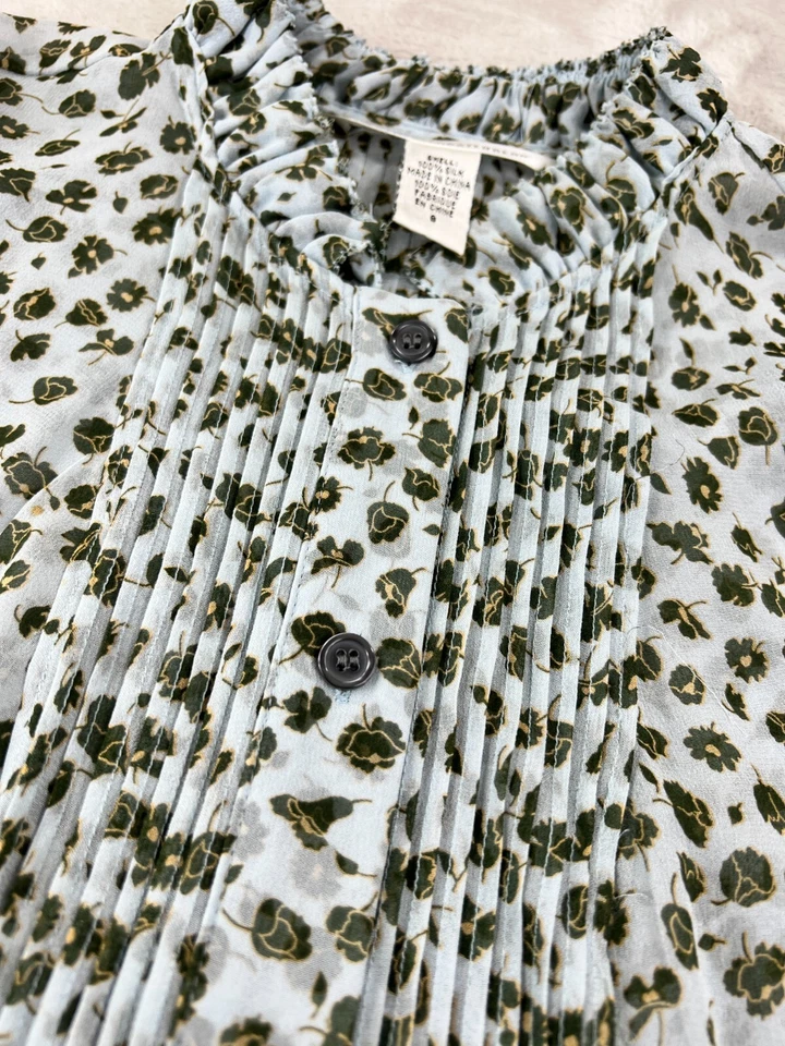 Diane Von Furstenberg 衬衫女式 8 蓝色花卉印花 100 真丝纽扣衬衫 — 第 3/4 张图片