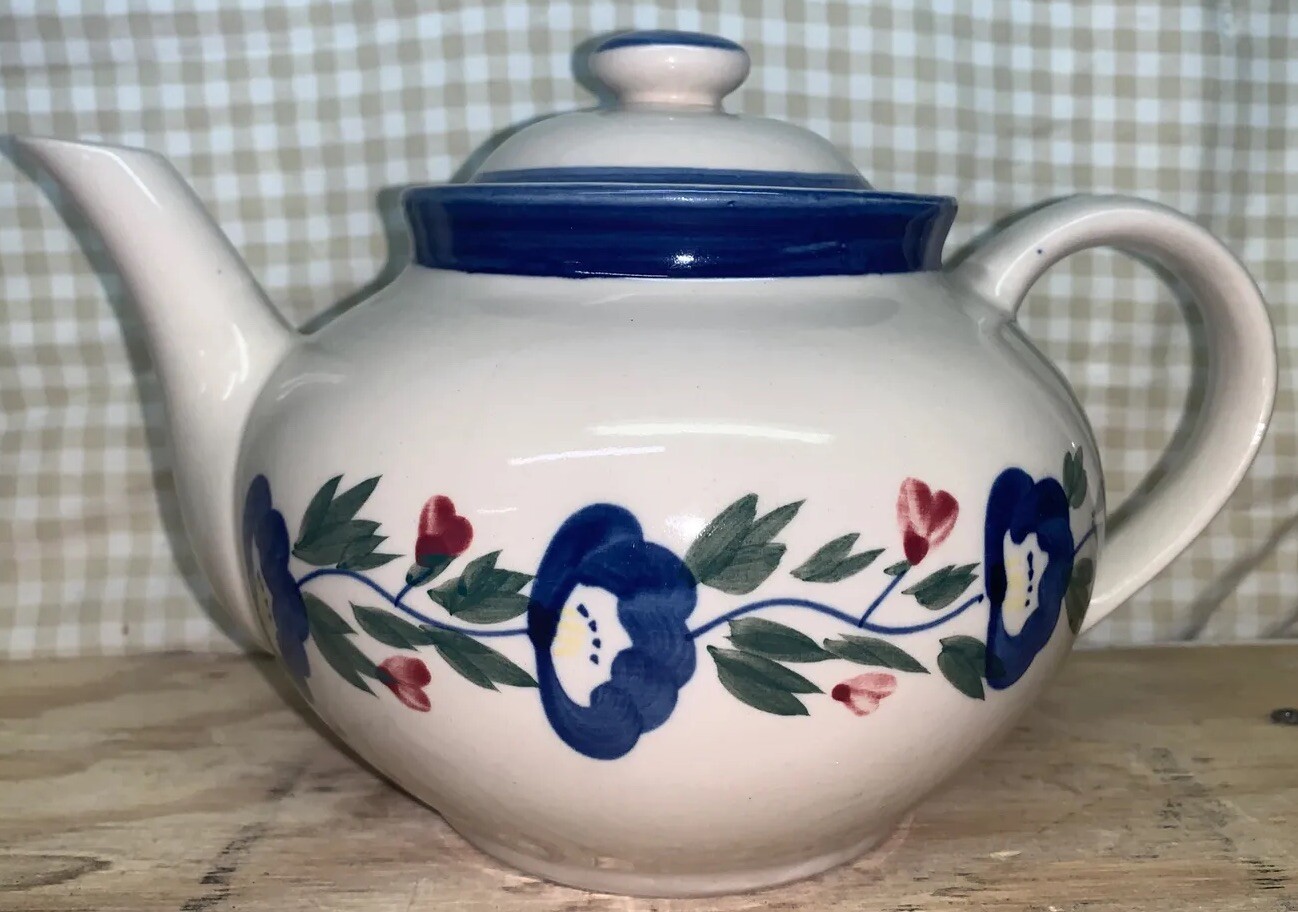 Hand Painted Floral Ceramic Teapot Artsy DesignPac Vintage