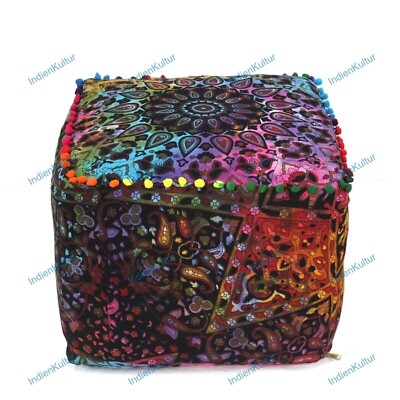 Ottoman Pouf Cover Indian Comfortable Floor Cotton Foot Stool Handmade Mandala