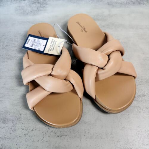 Universal Thread Tan Slip On Sandals US Women's 7 Summer Dress Shoe Strappy Flat