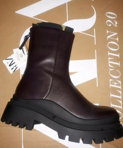 ZARA NWT $169 FLAT LEATHER ANKLE BOOTS WITH TRACK SOLE BURGUNDY 1106/710 SZ 7.5 | eBay