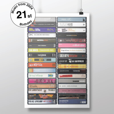 Musik von 2004 - Geschenk zum 21. Geburtstag - individueller Druck - Karte Jahrgang 2004