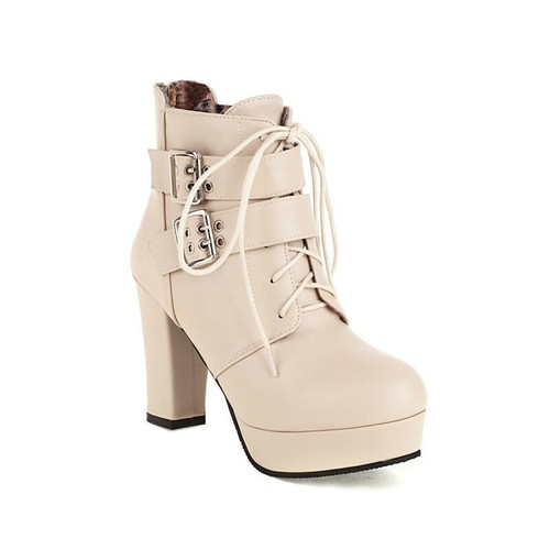 Women's Punk Ankle Boots Round Toe Block High Heel Buckle Platform Shoes 44-48 D - Picture 13 of 17