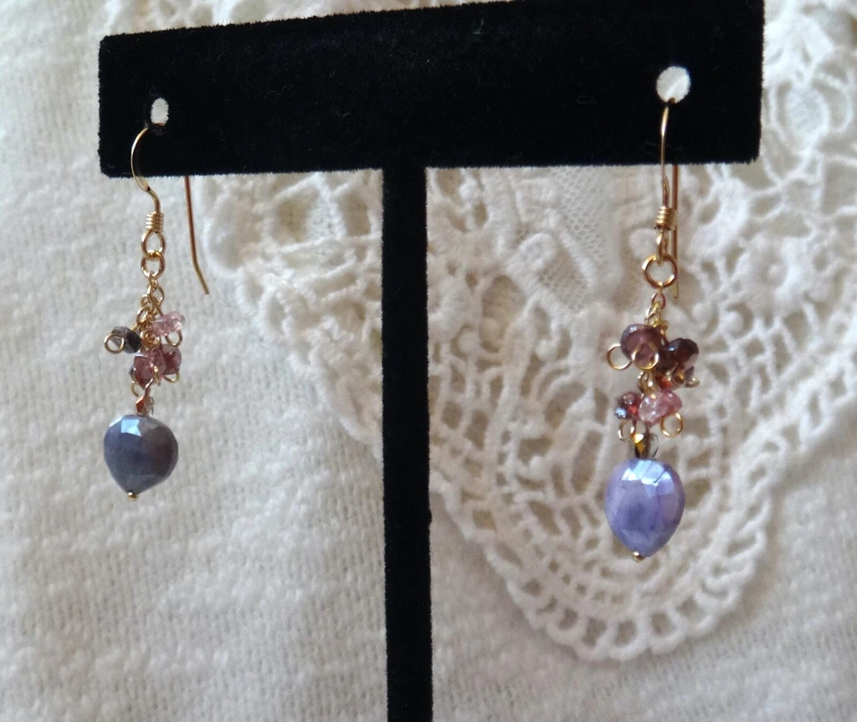 Purple Prehnite and Multi Color Spinel 14K Gold Filled Drop Earrings - Image 4 of 4