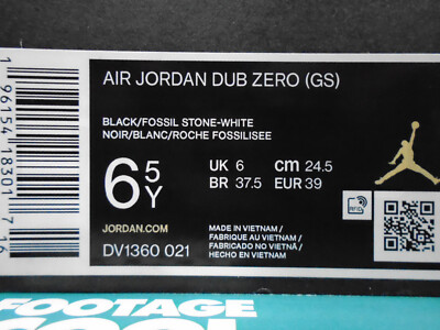 NIKE AIR JORDAN DUB ZERO GS XX 20 BLACK FOSSIL STONE WHITE DV1360