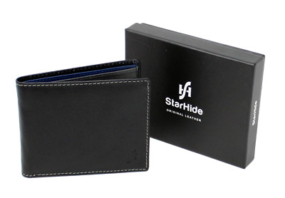 Starhide RFID Schutz Echtleder Bi-Fold dünne Geldbörse schwarz grau blau 1160