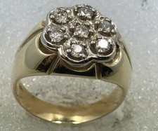 14 karat men's diamond ring 14K yellow white gold 1/2 carat diamond cluster ring