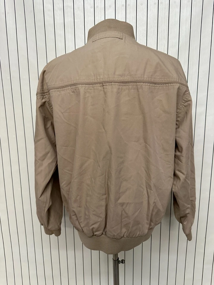 Haband Bomber Jacket Mens Beige Lined Retro Banded Hem Pockets Full Zip Size XL - Image 3 of 4