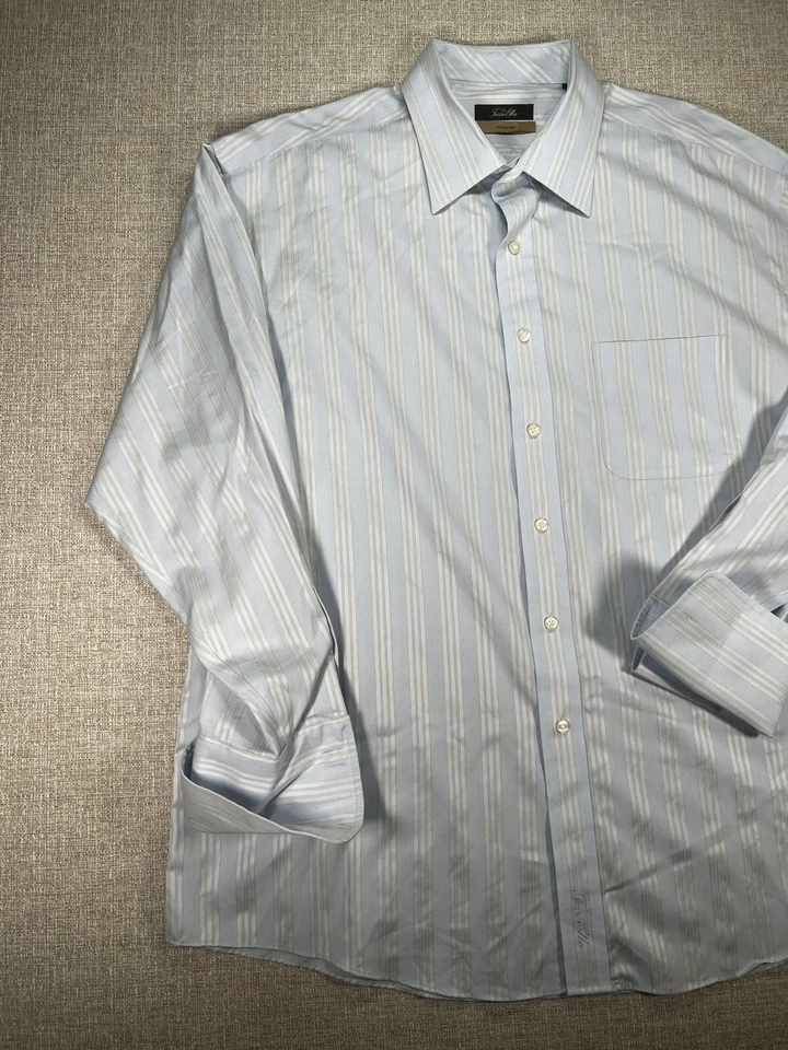 Tasso Elba Adult Extra Large Blue Stripe Button Up Long Sleeve Dress Shirt Mens - Image 3 of 4
