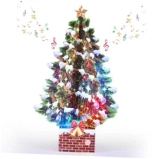 Pop Up Christmas Cards with Lights and Music, 12 Inch Christmas 3D Design, Tree