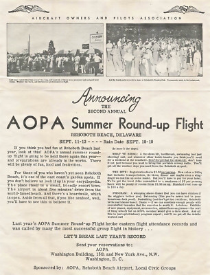 Rehoboth Beach DE~AOPA Second Annual Summer Round Up Flight~Announcement Flyer