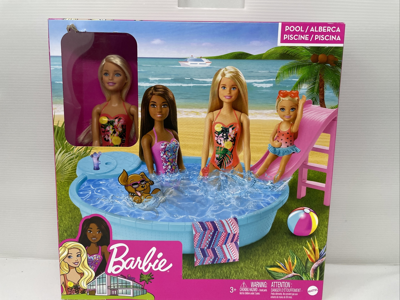 ​Muñeca Barbie, juego de piscina y rubia de 11,5 pulgadas con tobogán y accesorios GHL91