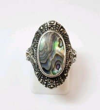 Vintage Sterling Silver Abalone and Marcasite Ring Size 7 1/4