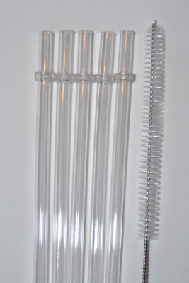 5 Clear Reusable Replacement Drinking Party Straw Acrylic 11'' BPA Free Brush #23