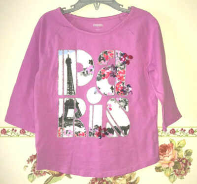 Gymboree Purple Paris Eiffel Tower Shirt Girl Size 7 Sequined Floral Flower Logo