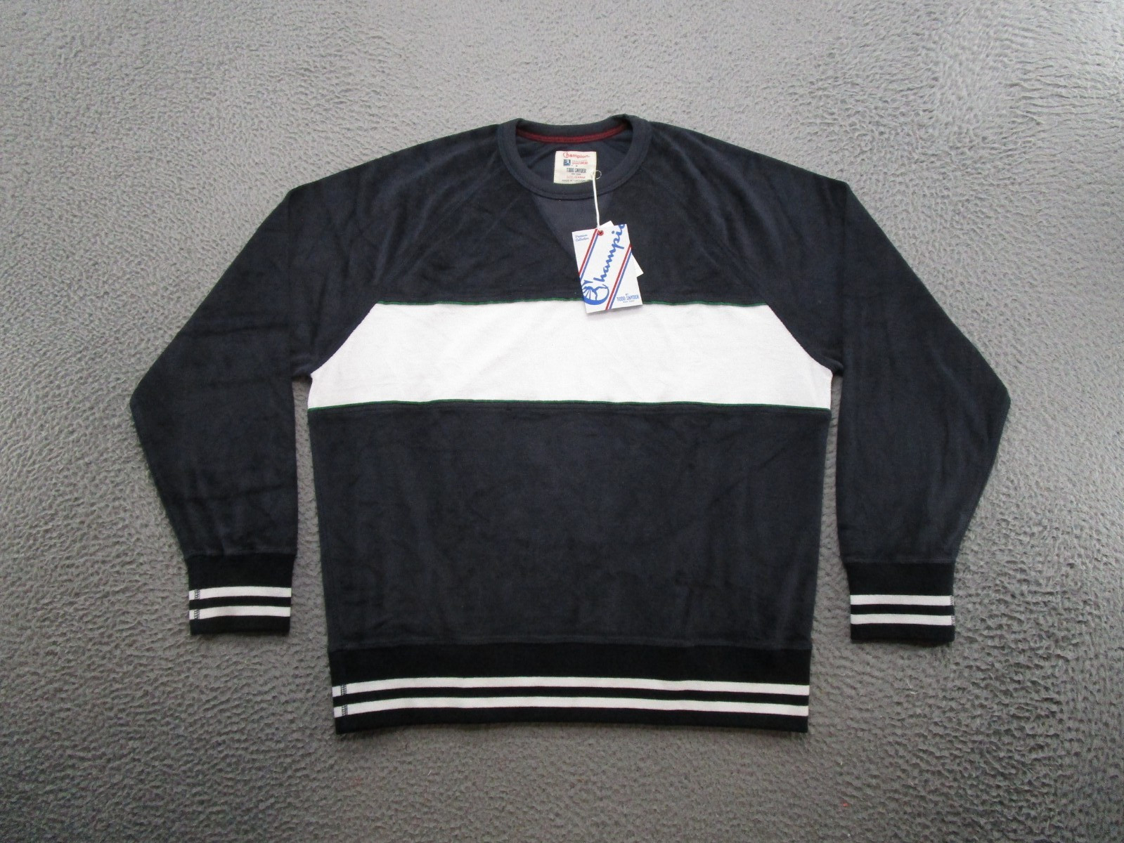 Champion Todd Snyder Terry Cloth Colorblock Navy Blue Sweatshirt Mens Size L NEW