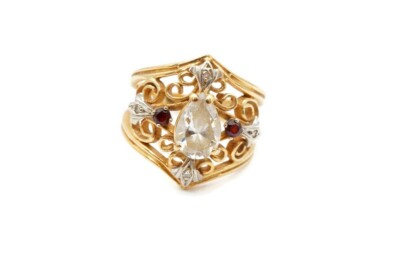 Vintage 14k Yellow Gold Pearl Cubic Zirconia Garnet Diamond Ring Size 9 ...