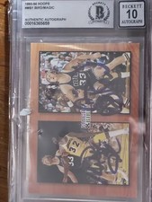 LARRY BIRD MAGIC JOHNSON 1993 NBA HOOPS #MB1 DUAL AUTO Beckett 10