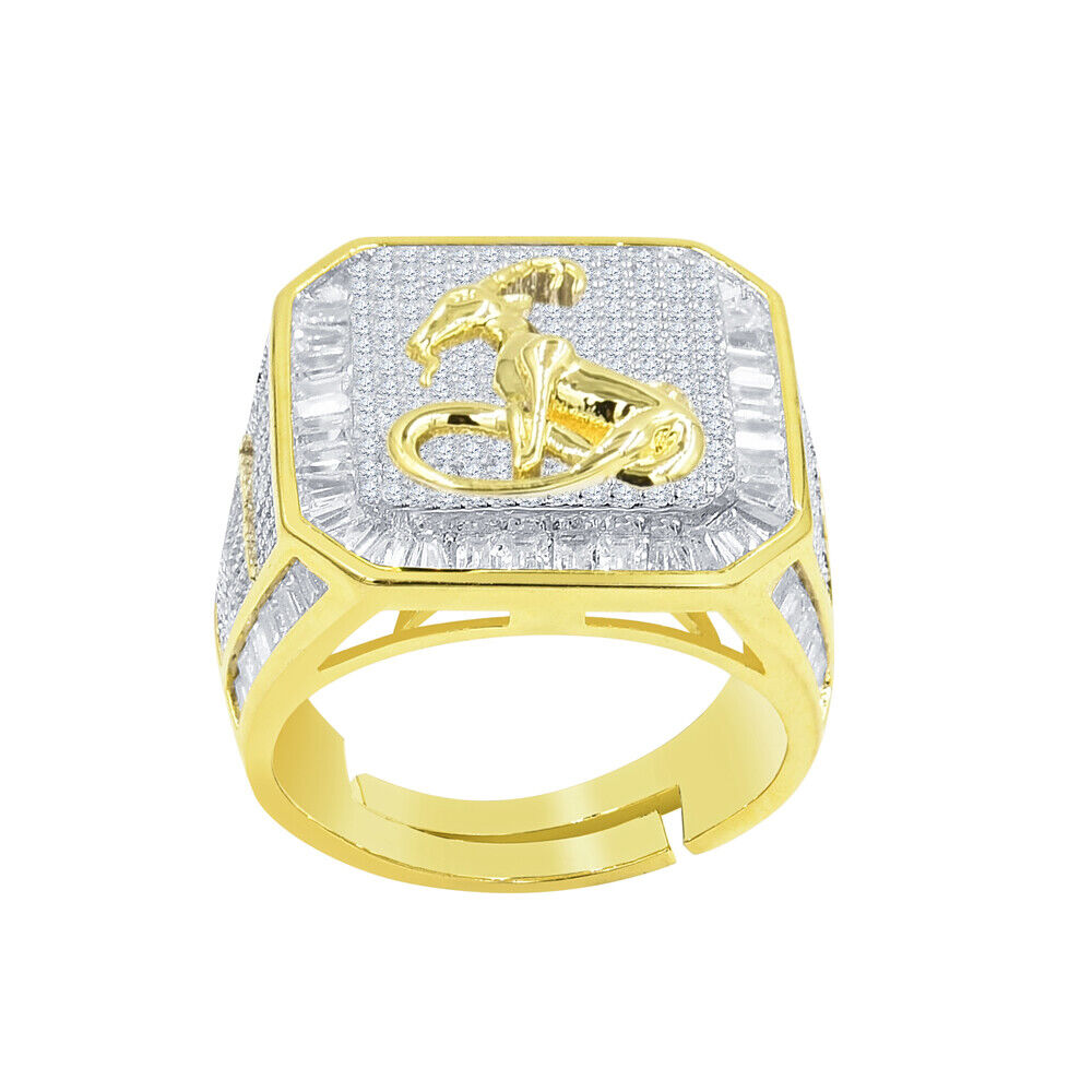 Mens 14K Gold Finish Taurus Bull Zodiac Sign Astrology Horoscope Band  Baguette & Round Cut Simulated Diamond Ring - Walmart.com
