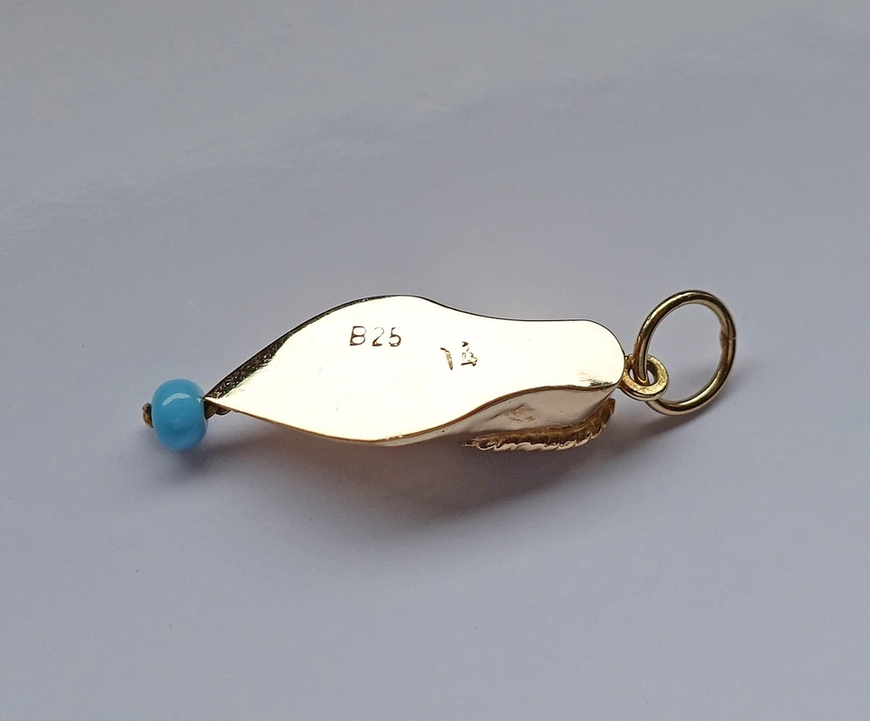 Orient ♦️ Schuh Vintage Anhänger in aus 585 14kt Gold mit Türkis Perle ♦️♦️ 8200 - Bild 4 von 4