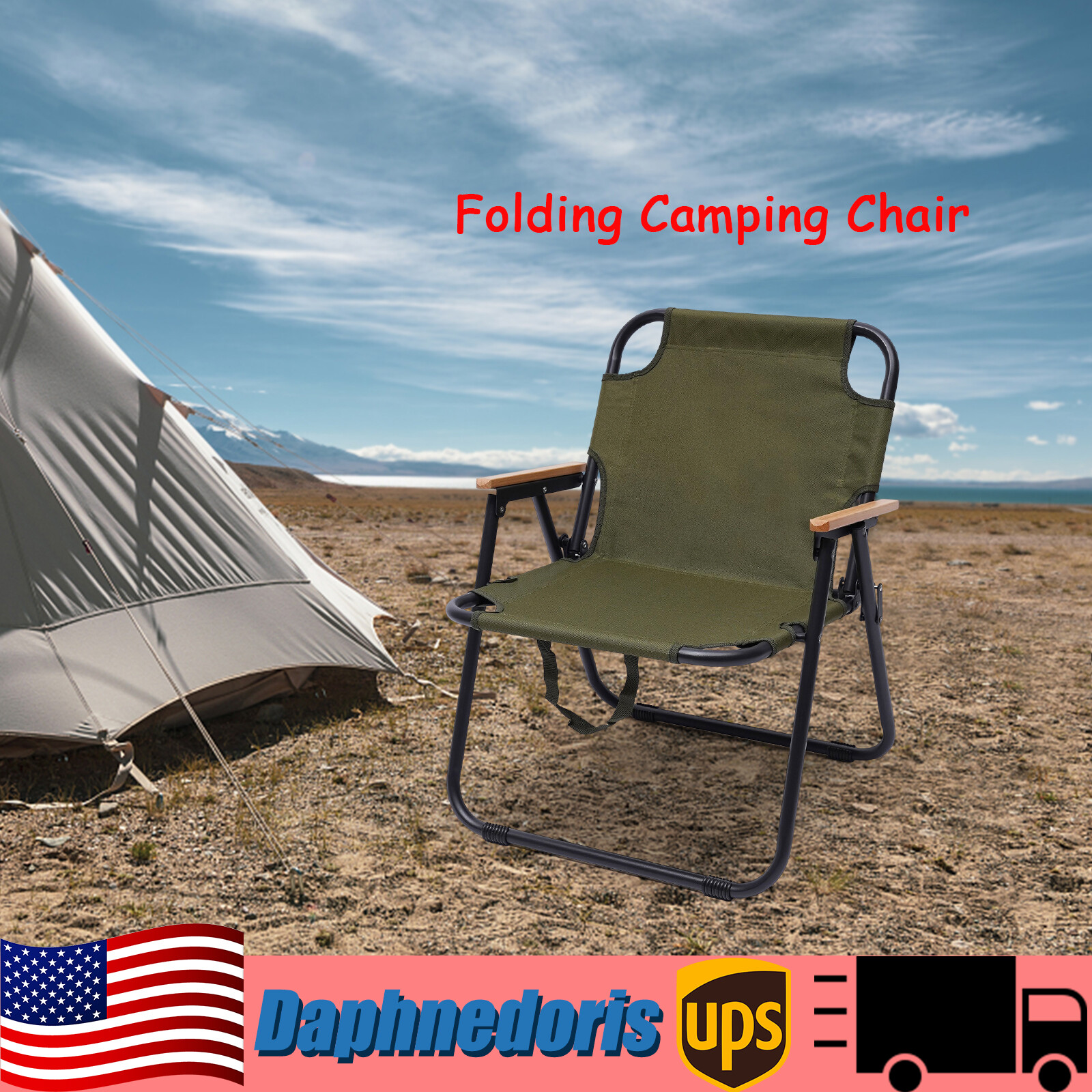 Premium Folding Camping Chair with Anti-Slip Pads and Beech Wood Armrests