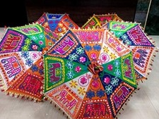 Indian Hand Embroidered Elephant Print Boho Parasol Christmas Decor Umbrellas