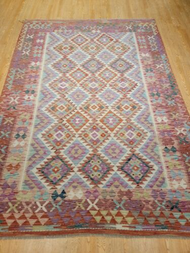 6'8 x 9'7 Fuß, afghanischer handgewebter Chobi Kilim, Stammesmoderner mehrfarbiger Teppich TN74 - Bild 1 von 4