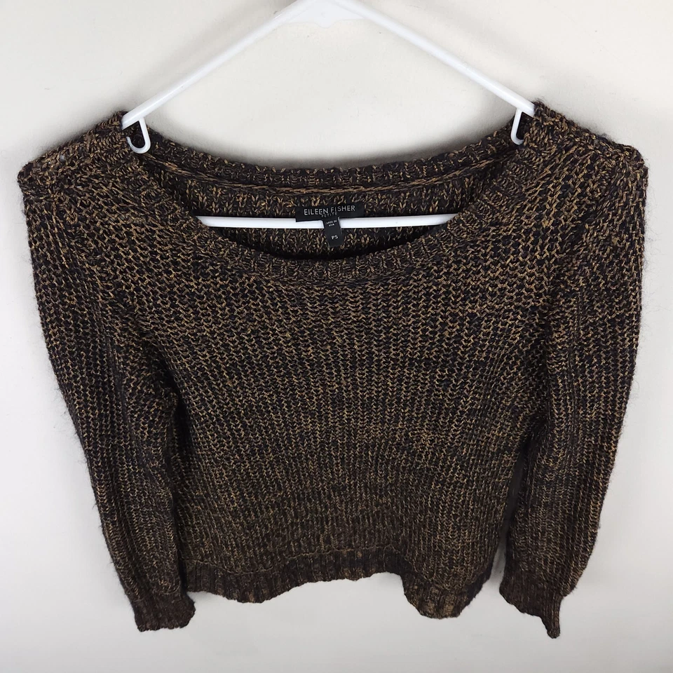 Eileen Fisher Sweater Womens Small Petite Brown Gold Mohair Alpaca Blend Knit - Image 3 of 4